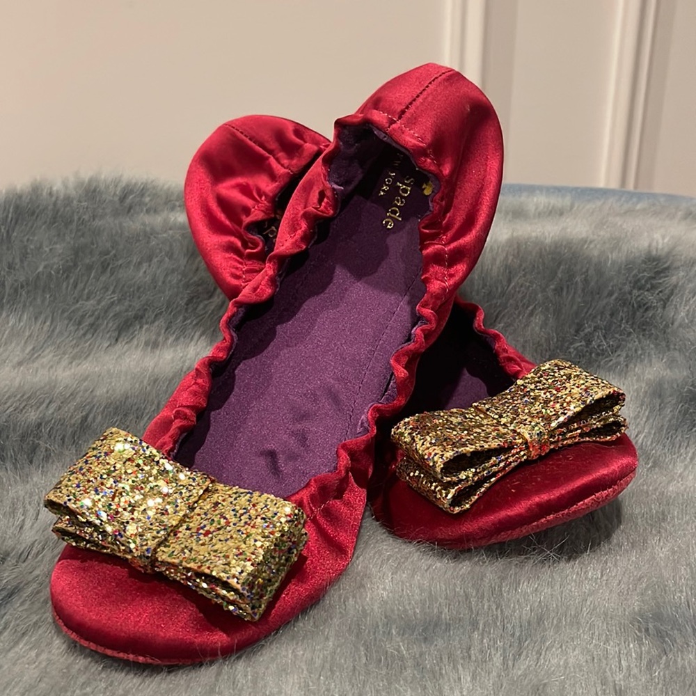 Kate Spade ballet flat slipper with glittery bow sz8